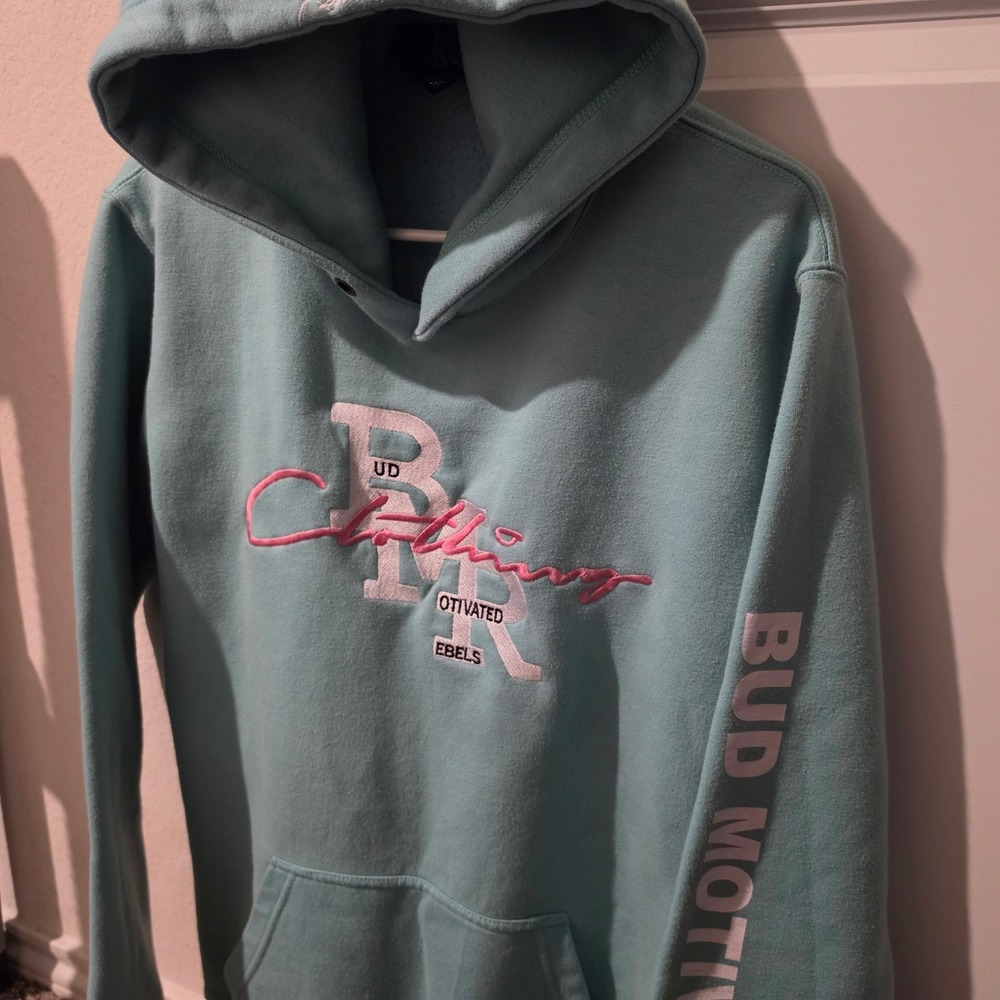 BMR Clothing Bud Motivated Rebels Hoodie XL Teal Pink Streetwear Graphic XL